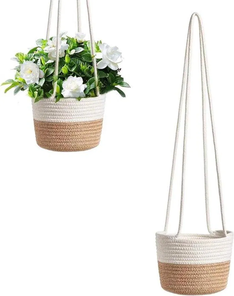 Panier à plantes en coton pour 2 vases suspendus avec cordelette de 60cm
