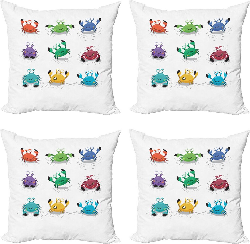 ABAKUHAUS Krabben Kissenbezug Set (4 Stück), Cheery Cartoon-Stil, Moderner Doppelseitiger Digitaldruck, 50 cm x 50 cm, Mehrfarbig