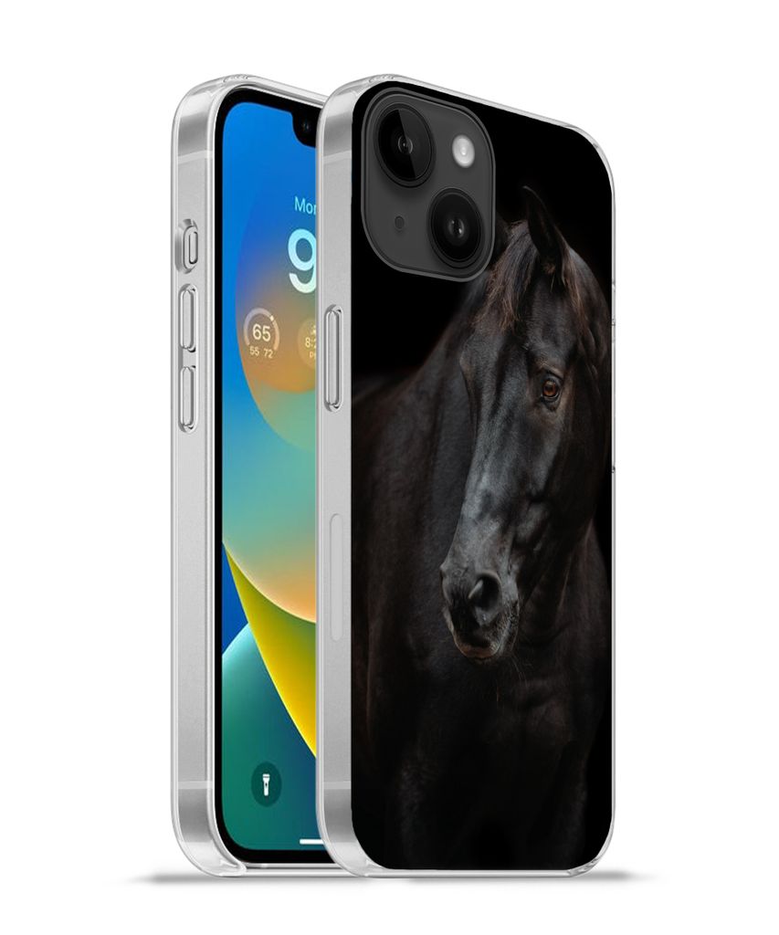 MuchoWow Handyhülle Schutzhülle Hülle für Apple iPhone 14 - Softcase Pferd - Leicht - Schwarz Silikon Softcase Handy Hülle - Mobiltelefonhülle