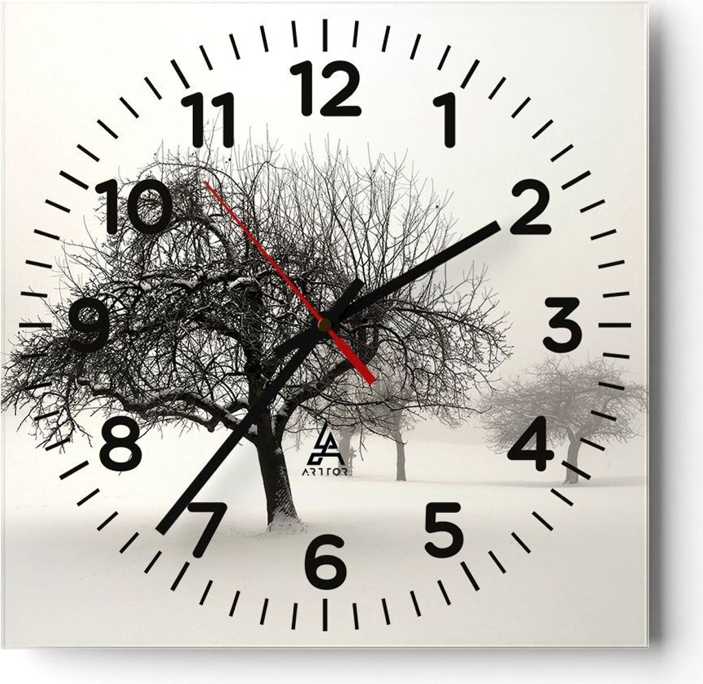 Wanduhr - Quadrat - Glasuhr - Bäume Schnee Nebel - 30x30cm - Schleichendes Uhrwerk - Lautlos - zum Aufhängen bereit - Dekoration Modern - Wanddek...