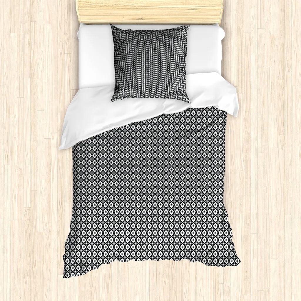 ABAKUHAUS Set copripiumino Quatrefoil per letti singoli, motivo floreale classico, antiacaro, adatto a chi soffre di allergie, con federa, 135 cm x 200 cm - 80 x 80 cm, grigio antracite