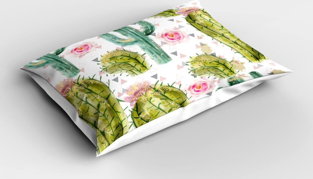 ABAKUHAUS Hawaii Kopfkissenbezug, Aquarell Blick Exotische Kaktus-Rosen Dreieck-Muster, 40x80 cm, Mehrfarbig