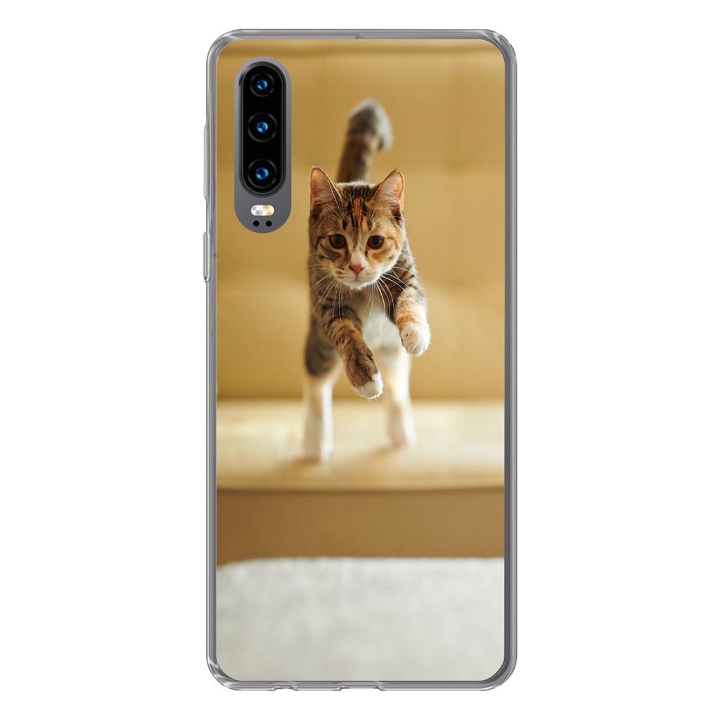 MuchoWow Handyhülle Schutzhülle Hülle für Huawei P30 Katze - Frühling - Stuhl Silikon Softcase Handy Hülle - Kartenbesitzer