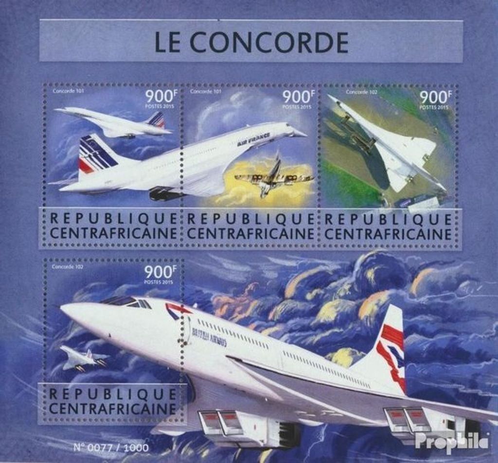 Briefmarken Zentralafrikanische Republik 2015 Mi 5655-5658 Kleinbogen (kompl. Ausgabe) postfrisch Concorde