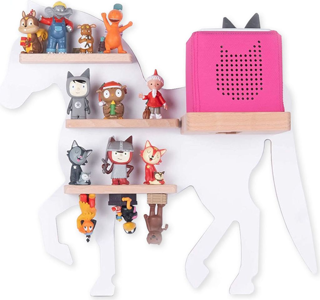 BOARTI Kinderregal Tier Pferd | hängend für Toniebox und Tonie Figuren | platzsparendes Regal | H. 42 x B. 46 x T. 19 | Wandregal für Musikbox F...