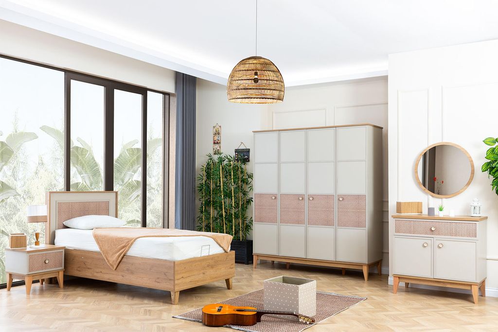 Vollständiges Kinderzimmer Set Designer Kinderbett Kleiderschrank Spiegel