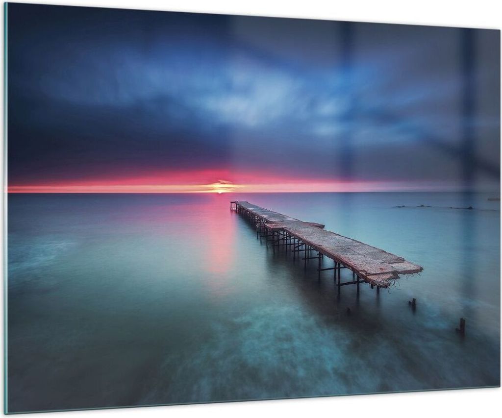 Bilder auf glas - Einteilig - Brücke Meer Landschaft - 100x70cm - Glasbilder - Wandbilder - Bilder - zum Aufhängen bereit - Wanddekoration aus Gl...