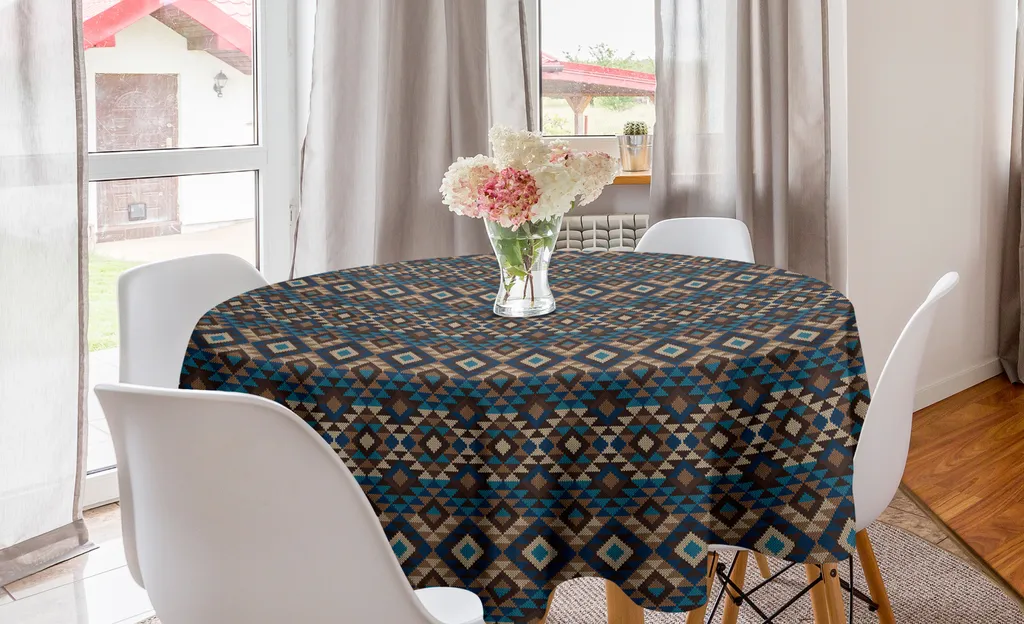 Tovaglia Rotonda 150 cm ABAKUHAUS Marrone Blu Jacquard Lavabile