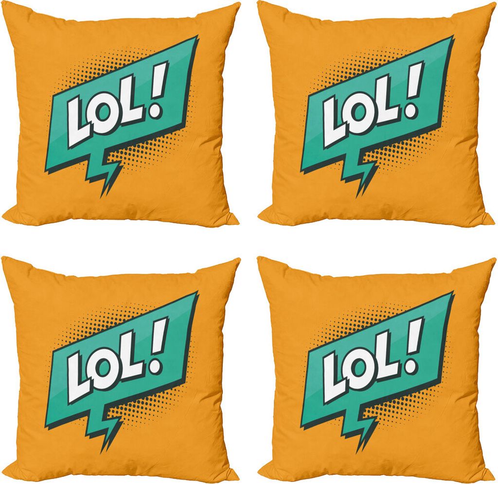 ABAKUHAUS LOL Kissenbezug Set (4 Stück), Retro Text mit Sprechblase, Moderner Doppelseitiger Digitaldruck, 40 cm x 40 cm, Orange Sea Green