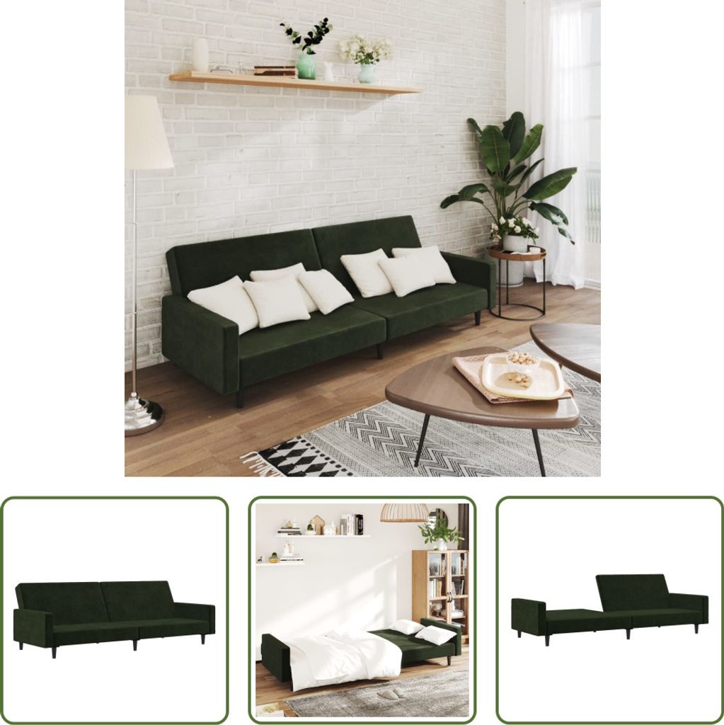 The Living Store Schlafsofa 2-Sitzer Dunkelgrün Samt