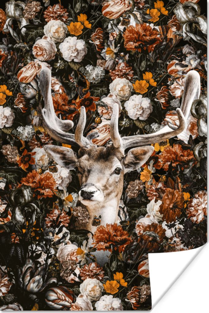 MuchoWow Poster Hirsch - Orange - Geweih 60x90 cm - Wanddekoration
