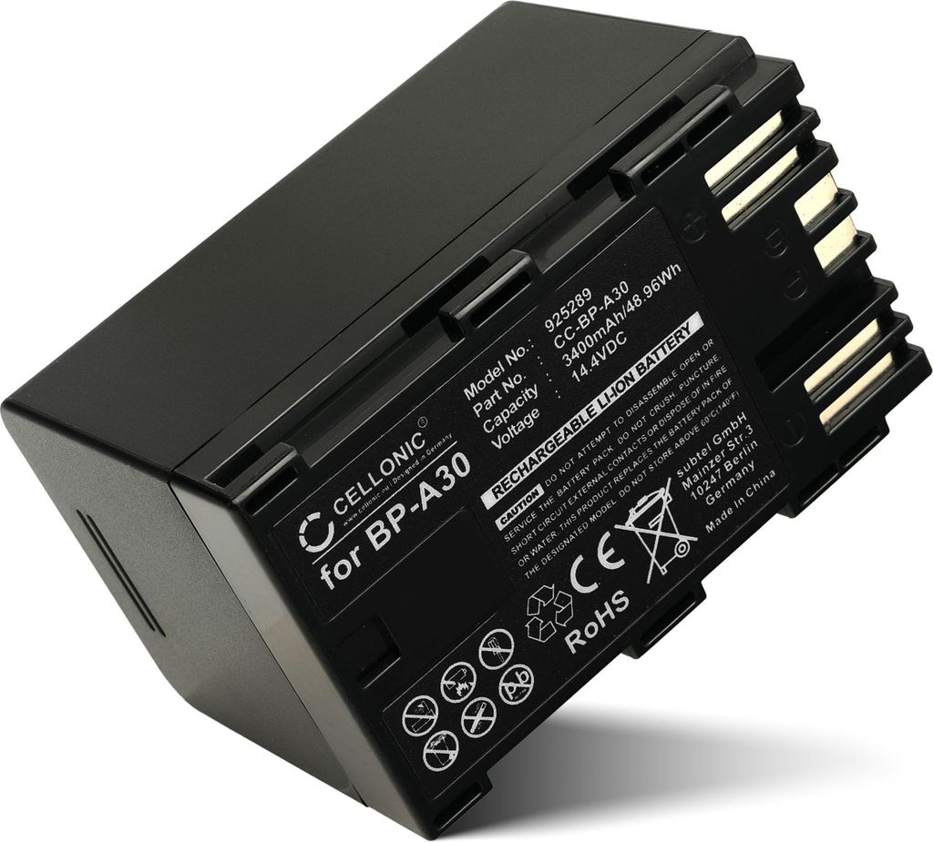 CELLONIC 1x Akku für Kamera Kompatibel mit Canon XF605, EOS C300 Mark II, XF705, BP-A30 - (3400mAh, 14.4V)