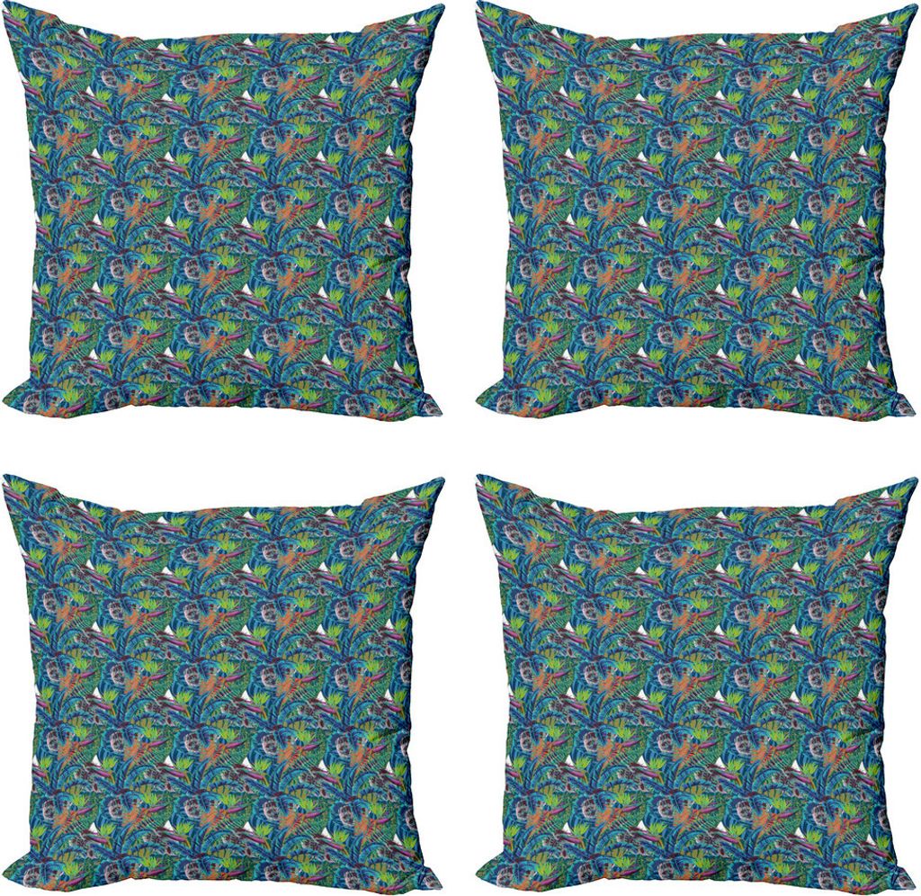 ABAKUHAUS Paradiesvogel Kissenbezug Set (4 Stück), Jungle Flourishing, Moderner Doppelseitiger Digitaldruck, 40 cm x 40 cm, Mehrfarbig
