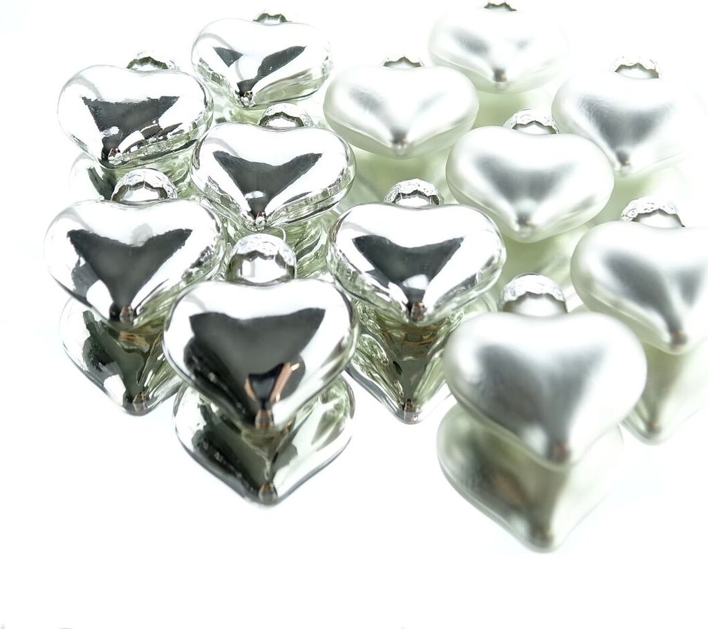 Weihnachtsanhänger Herz Silberfarben 4 cm aus Glas - 12er Set