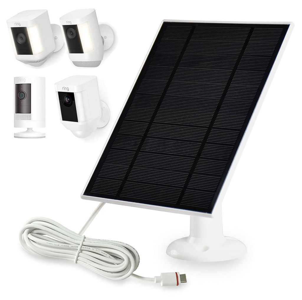 Solarpanel für Ring Stick Up Cam & Spotlight Cam, 6W Solar Ladegerät mit USB-C & DC, IP65 wasserdicht, 360° Halterung, 3m Kabel