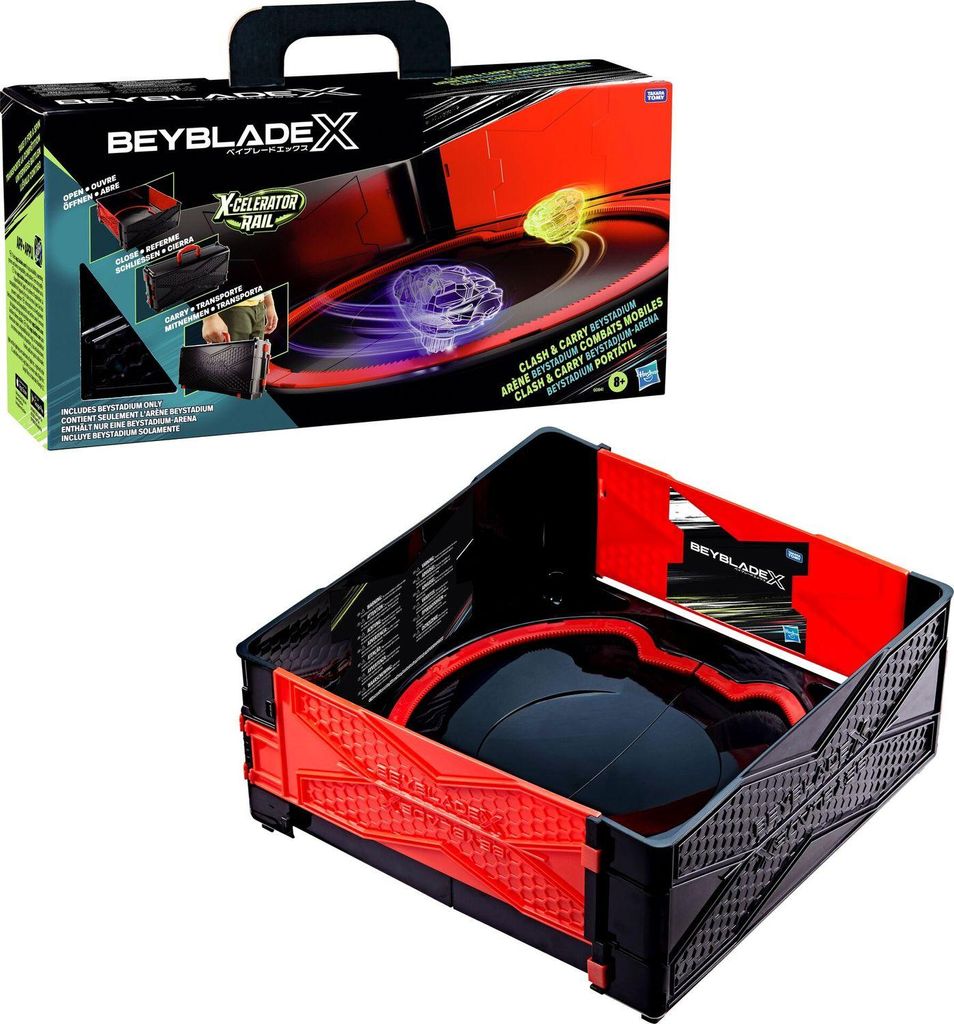A product box and the Beyblade stadium arena.