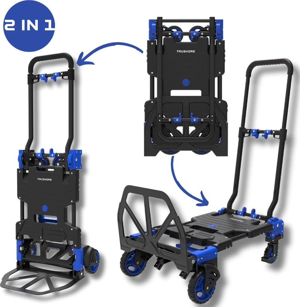 Truskore 2-in-1 Transportkarre - Plattformwagen max. 150kg Tragkraft und Sackkarre max. 75kg - Klappbarer Transportwagen