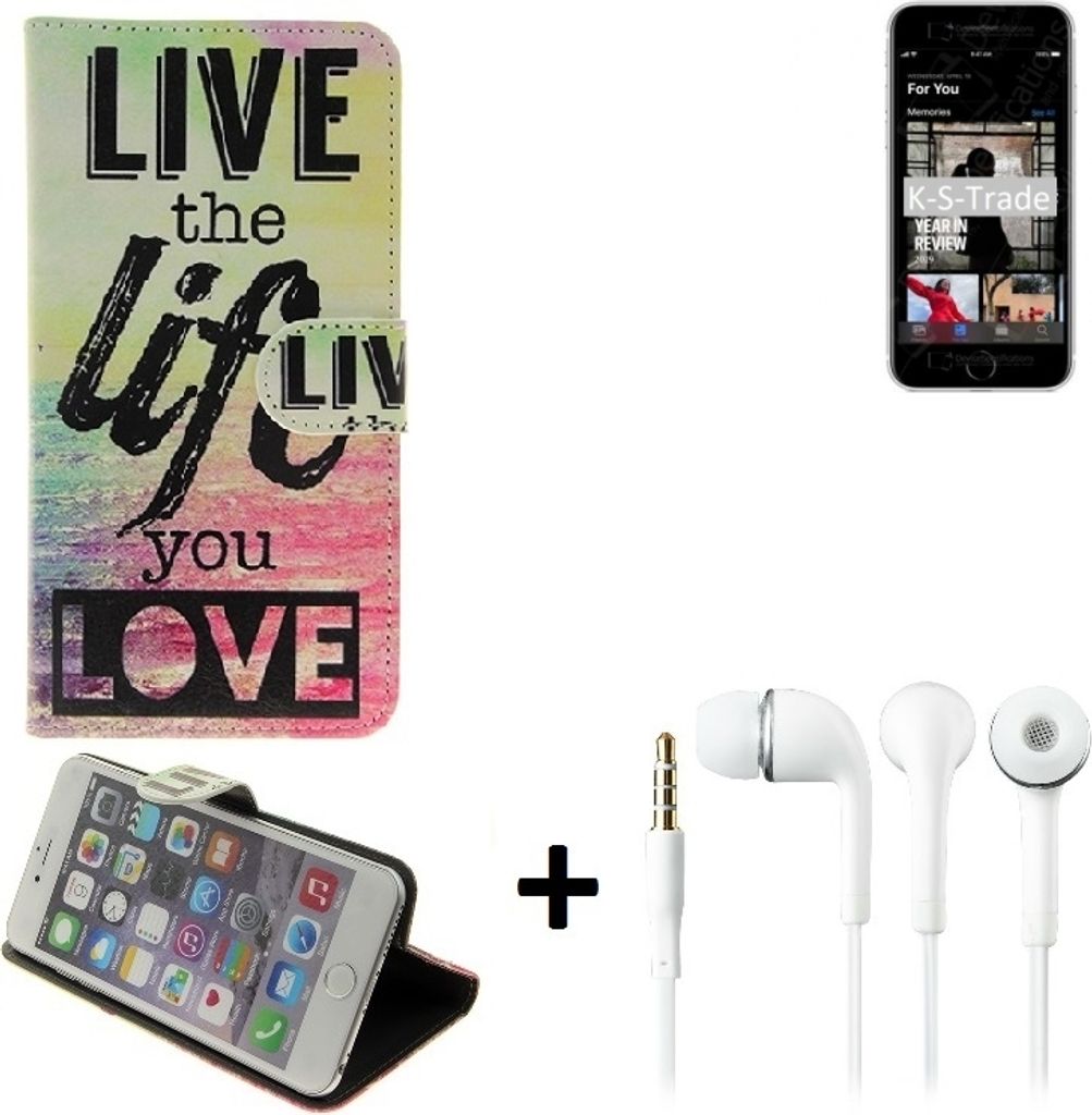 K-S-Trade Schutz Hülle kompatibel mit Apple iPhone SE (2020) 360° Wallet Case ''live life love'' Tasche Handy Hülle Etui Smartphone Flip cover