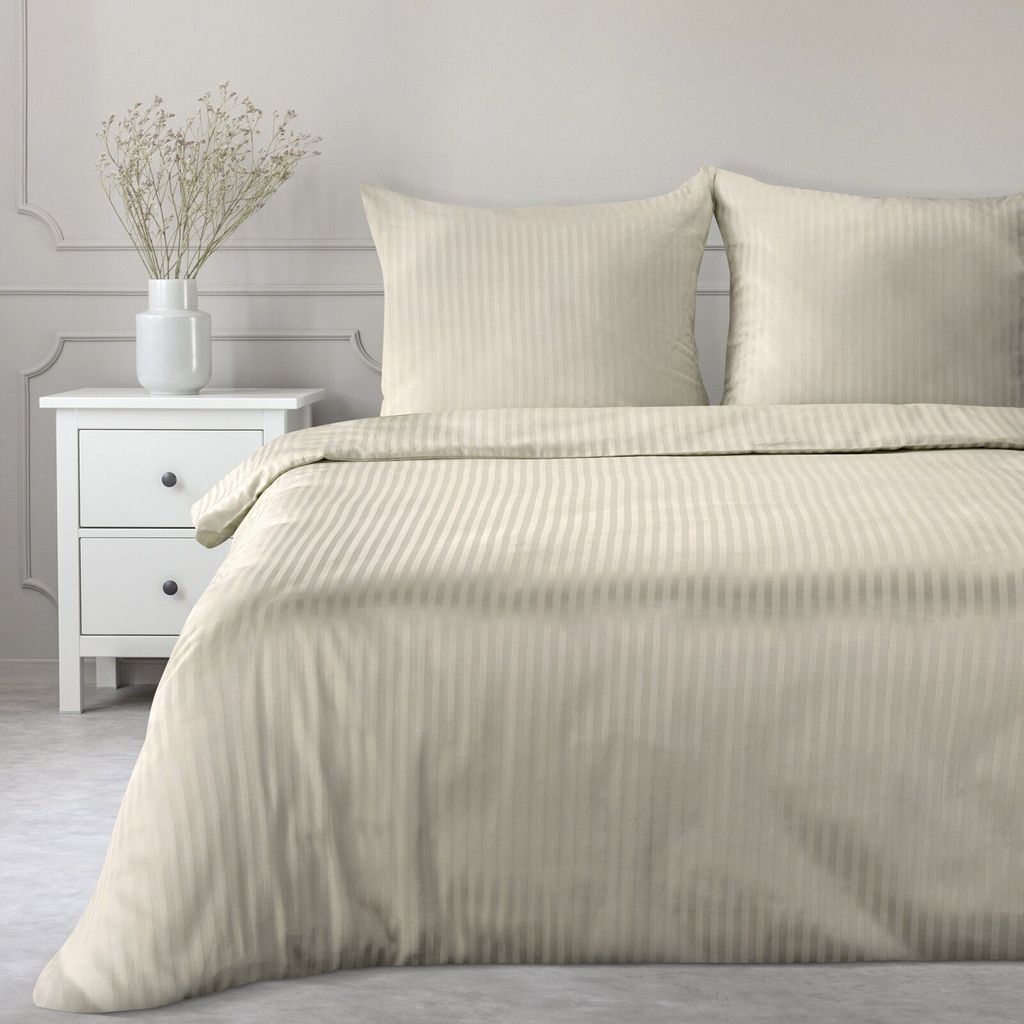 Eurofirany Bettwäschegarnitur Bettwäsche Satin VERA beige 220x200 cm 3 TLG SET: mit 2 Kissenbezüge 70x80 cm