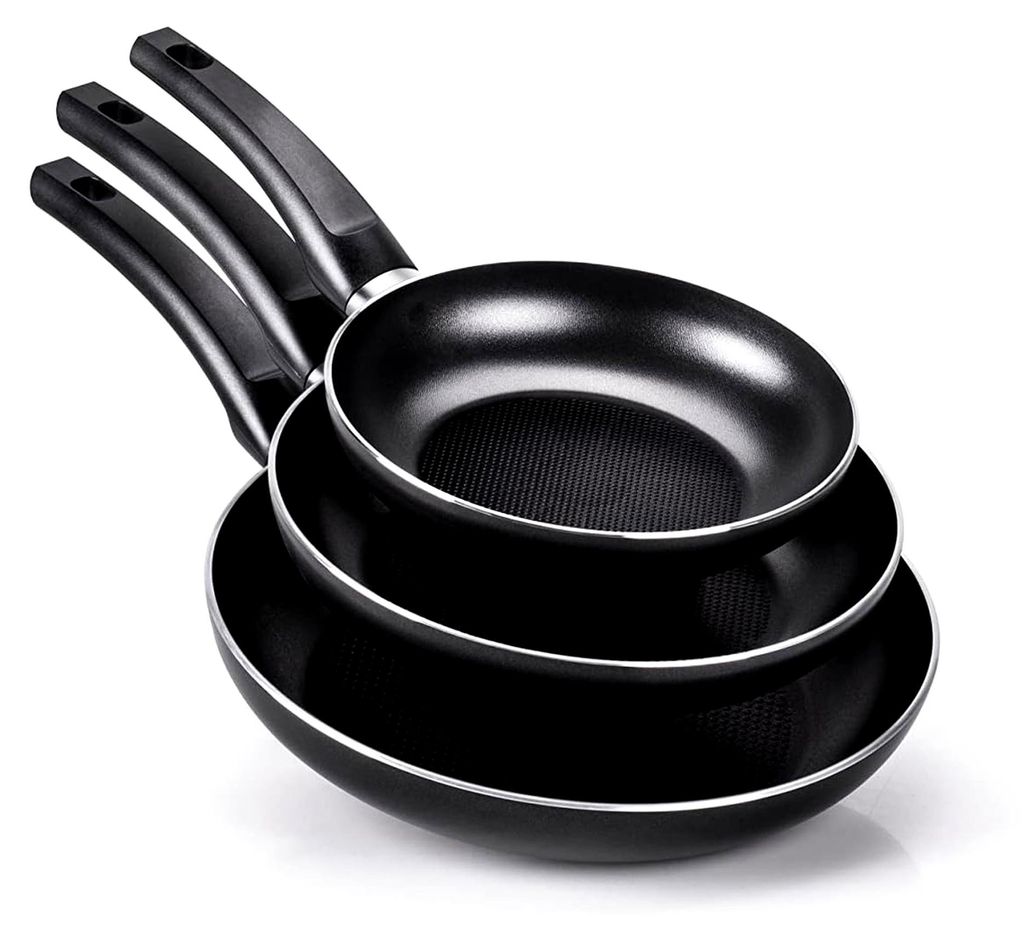 Pfannen-Set Gea, 20 – 24 – 28 cm, Aluminium, 100 % recycelt, für alle Kochplatten einschließlich Induktion, hergestellt in Italien, Schwarz