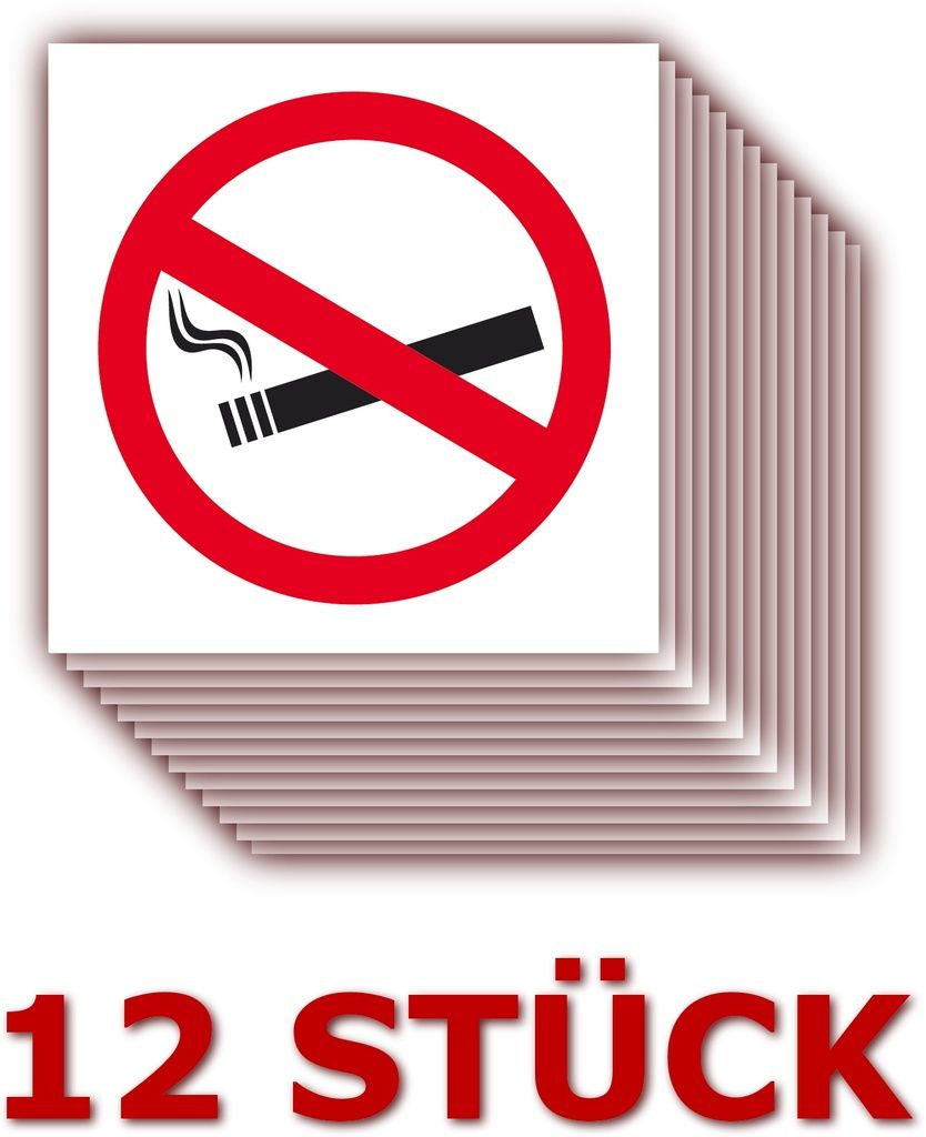 12 Stück - Folienaufkleber Rauchen verboten Größe 5 x 5 cm - für innen und außen geeignet ( 503k )