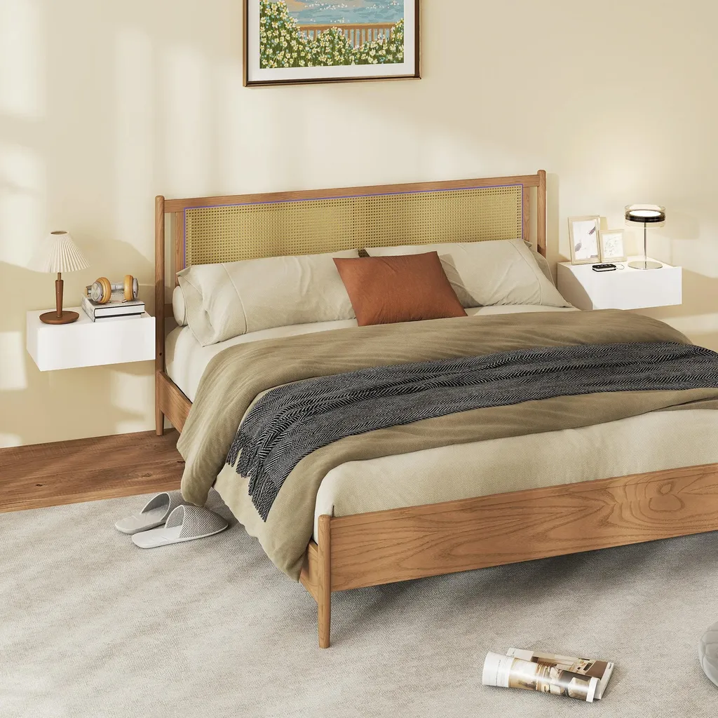 Table de nuit murale lot de 2 blanc bois pour faciliter le ménage au sol - 2