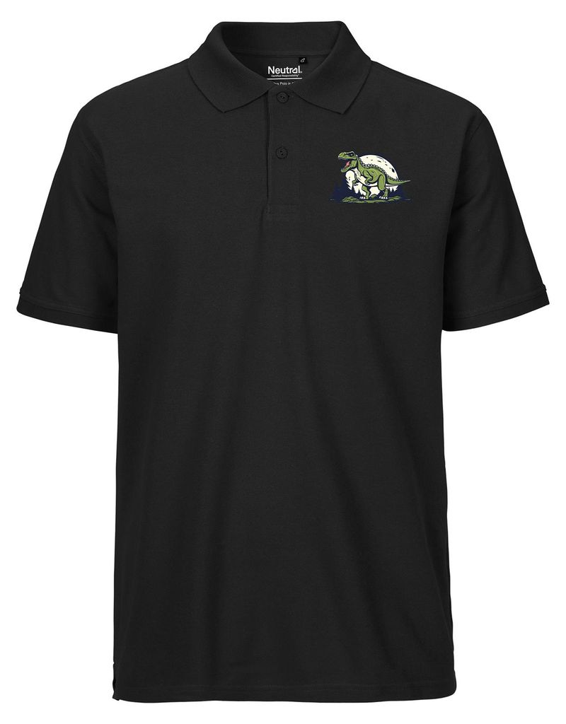 Huuraa Herren Polo Shirt Tyrannosaurus Rex Dinosaurier XXL Black Bio Baumwolle Fairtrade Poloshirt Geschenkidee