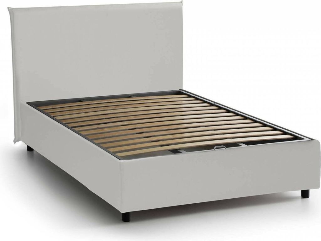 Quadratisches und halbes Bett Dacero, Containerbett mit Kunstlederbezug, 100% Italy, Frontöffnung, passend für Matratze Cm 120x200, Weiß