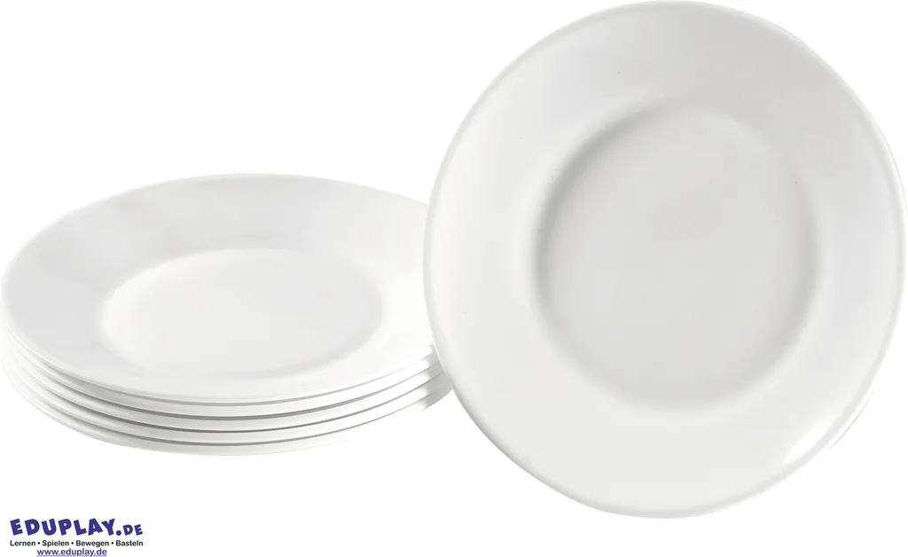 EDUPLAY 110420 Piatto per bambini, vetro temperato, Ø 24 cm, bianco (confezione da 6)