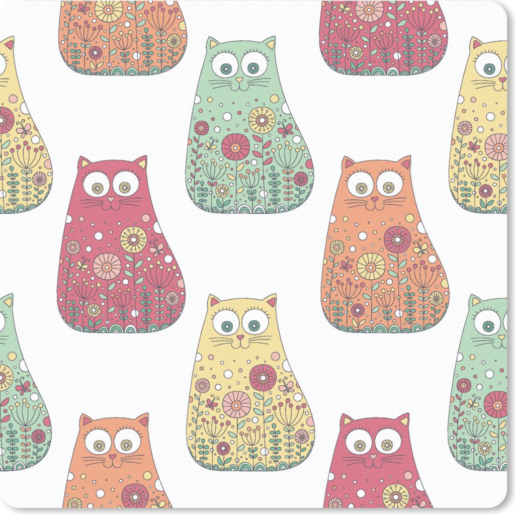 MuchoWow Mauspad Mousepad Mädchen - Katze - Blumen - Muster - Mädchen - Kinder - Kinder 20x20 cm - Mousepads - Maus Mat - Pad - Mausunterlage -...