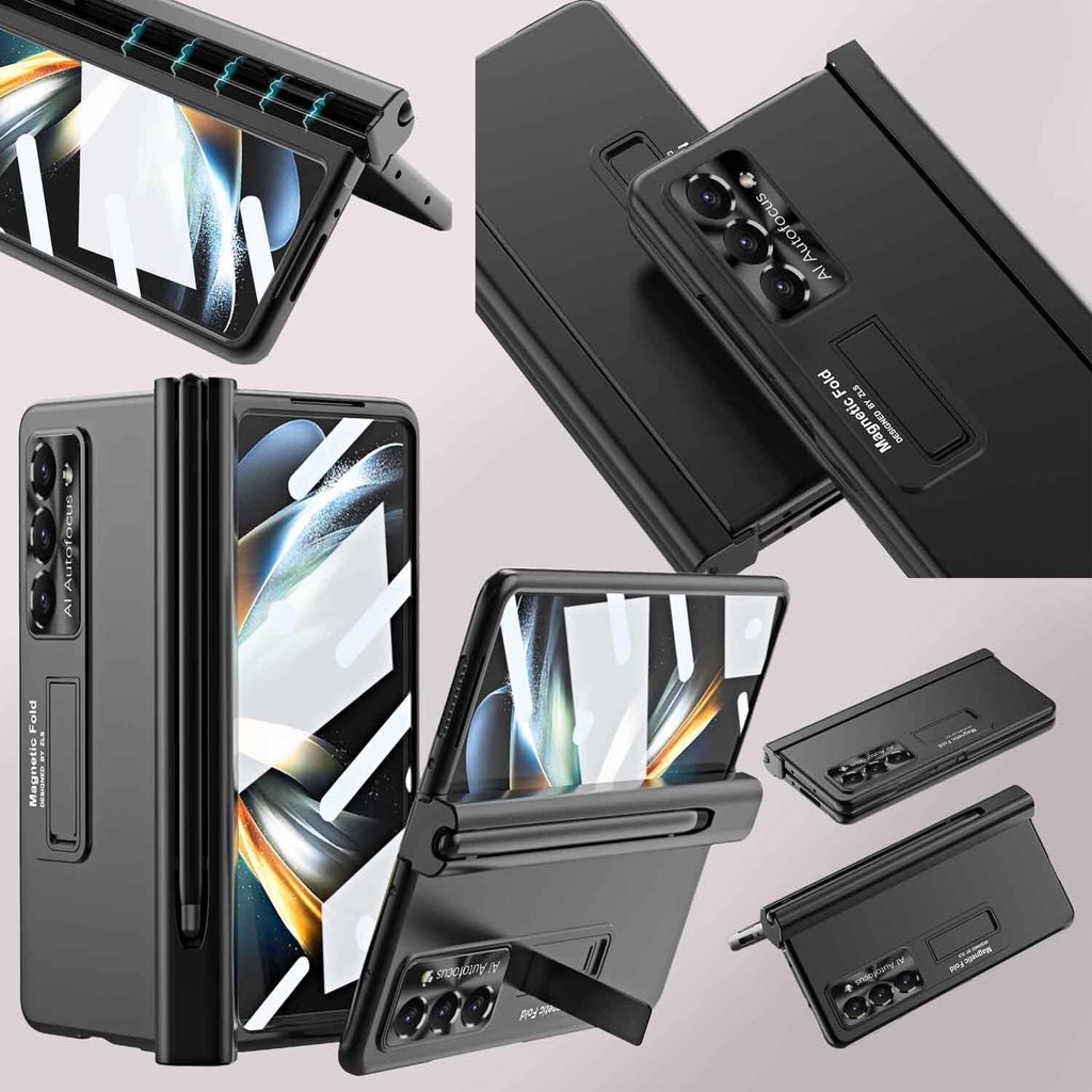 Für Samsung Galaxy Z Fold5 5G Magnetische Kunststoff Handy Tasche Hülle Schwarz + Stift