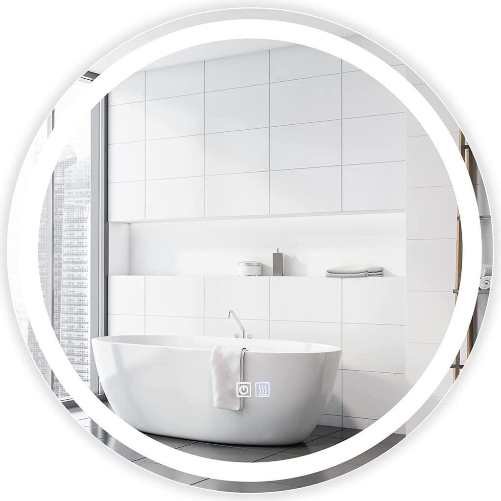GOPLUS Badspiegel, Badezimmerspiegel mit LED-Beleuchtung, Hochauflösender Spiegel, Farbtemperaturen von 3000K-6000K, Entfogging-Funktion