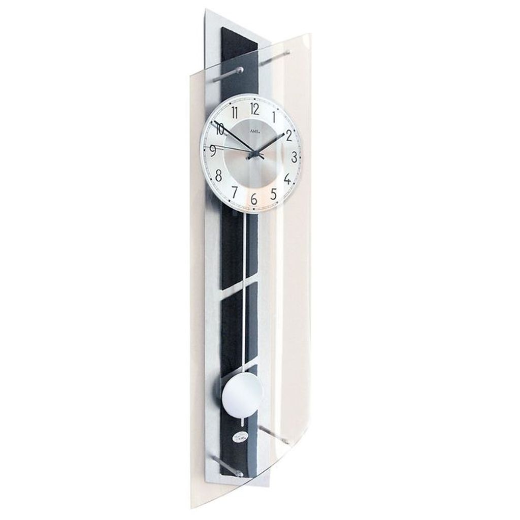 AMS 5217 Wanduhr Funk Funkwanduhr mit Pendel silbern