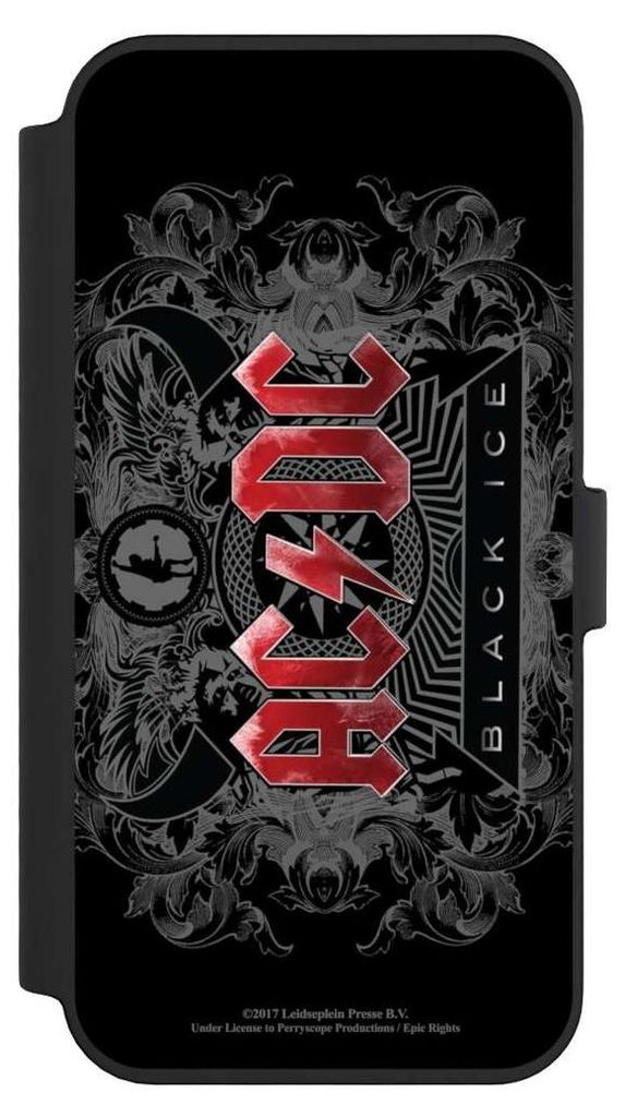NIVOCASE Klapphülle für Apple iPhone 14 Pro Max Handyhülle aus Kunst Leder NIVOflip schwarz ACDC Black Ice Fanartikel