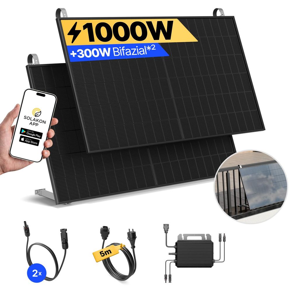 Balkonkraftwerk 1000W Solaranlage mit Balkon Halterung Produktbild 