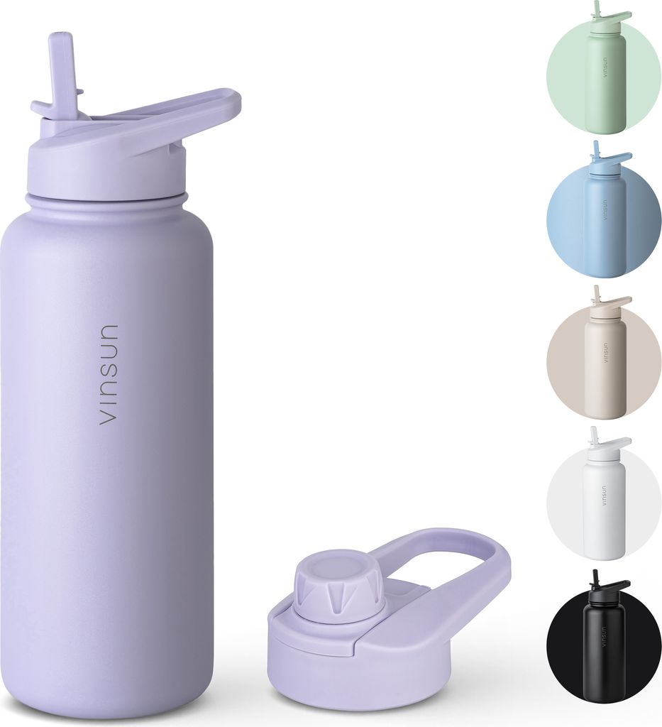 Trinkflasche Edelstahl 1L Thermoflasche Sport Gym Flasche isoliert lila Vinsun
