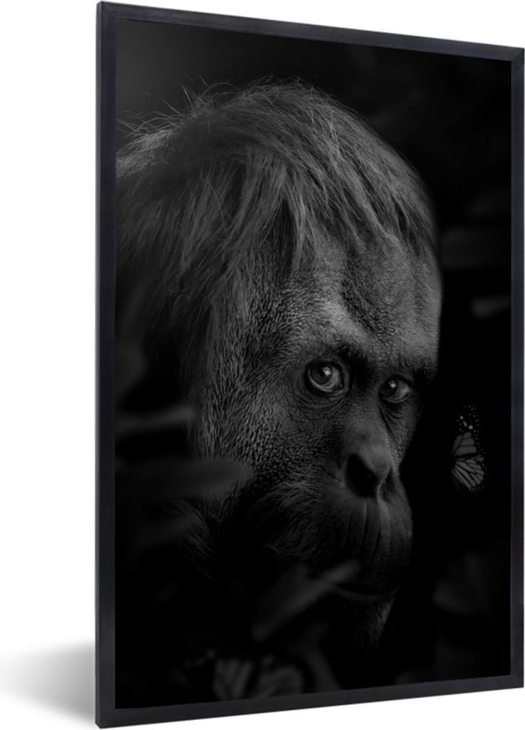 MuchoWow Gerahmtes Poster Nahaufnahme eines Affen im Dschungel - schwarz und weiß 20x30 cm - Poster mit Schwarzem Bilderrahmen Wandposter Rahmen...