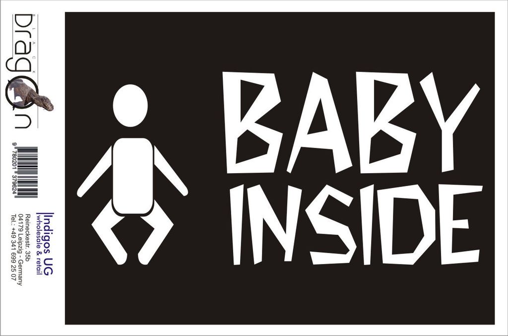 Aufkleber / Autoaufkleber - JDM / Die cut / Auto / OEM - Baby inside - 210x100mm schwarz - Heckscheibe / Heckscheibenaufkleber