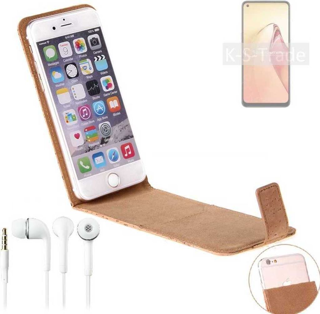 K-S-Trade Schutzhülle mit Kopfhörer kompatibel mit Oppo Reno8 Handyhülle Cover Kork Tasche Flipstyle Case