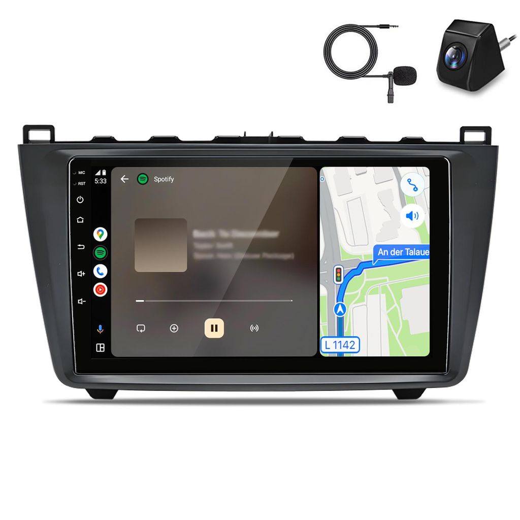 Android Autoradio mit Kamera und Mic Für Mazda 6 GH GG 2007-2012 Wireless CarPlay Android Auto WiFi GPS Navi RDS DSP DAB+ BT 9 Zoll 2+64GB