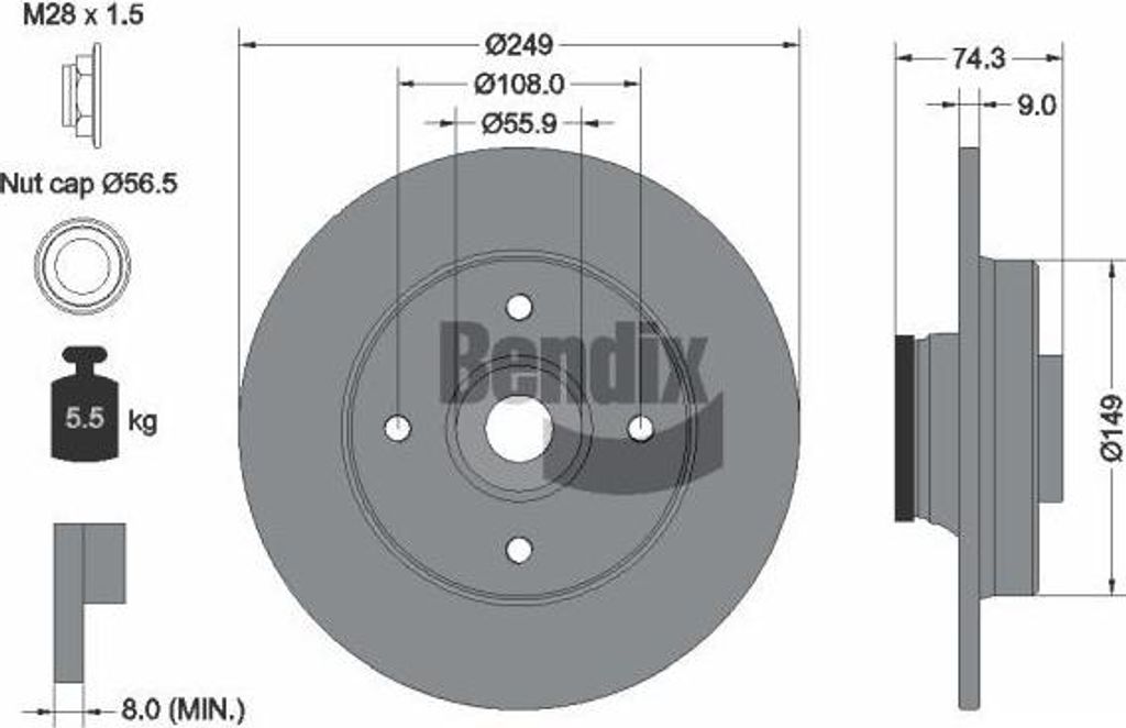 BENDIX Braking BDS1106 Bremsscheibe OE 1609249980 kompatibel mit C4, DS4, 308