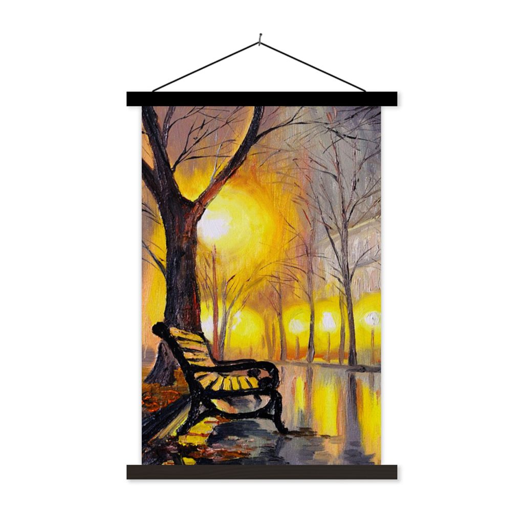 MuchoWow Textilposter Malerei - Bank - Wasser - Licht - Öl 120x180 cm mit schwarzem Rahmen - Fotos