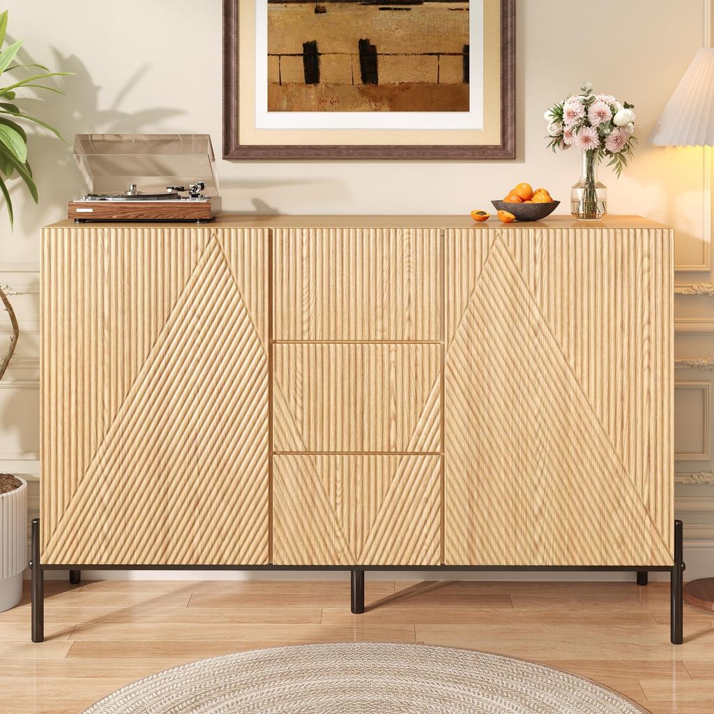 Modernes Sideboard mit geometrischer Struktur – 115,5×40×76 cm, Doppeltüren und mittlere Schublade, viel Stauraum für Wohn- und Esszimmer, Na...