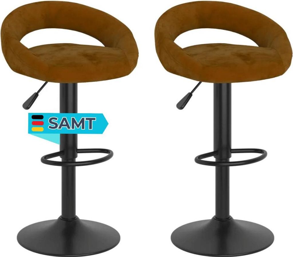 Barhocker KALSII höhenverstellbar 2er Set Braun Samt | Barstühle drehbar Küchenhocker Thekenhocker für Küche Hausbar