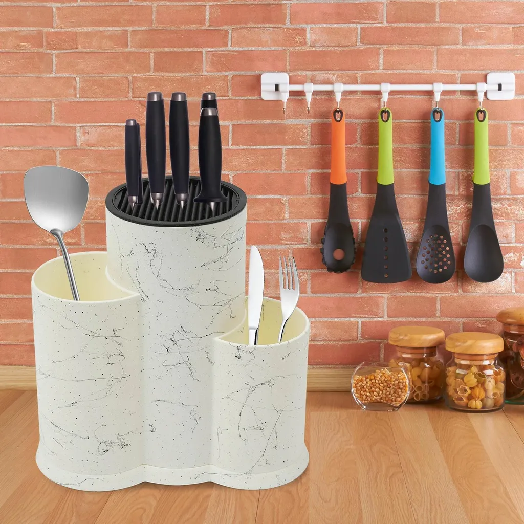 Rangement couteaux sain et stable : bloc blanc fer et plastique sûr