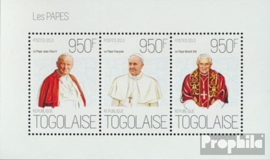 Briefmarken Togo 2013 Mi 5230-5232 Kleinbogen (kompl. Ausgabe) postfrisch Päpste