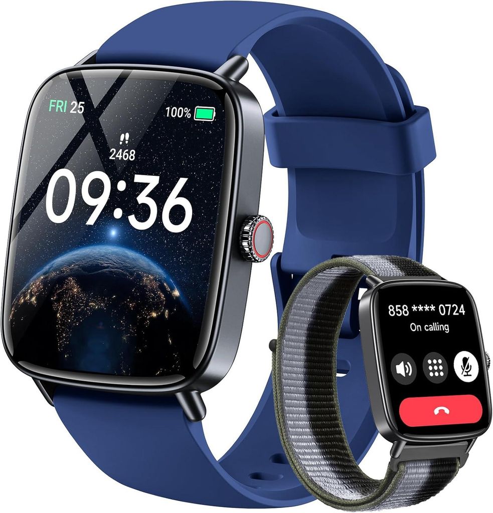 Gydom Smartwatch Herren mit Telefonfunktion 1.85" HD 2 Armbänder Fitnessuhr Fitness Tracker Herzfrequenz/SpO2/Schlafmonitor/IP68 Wasserdicht Sport...