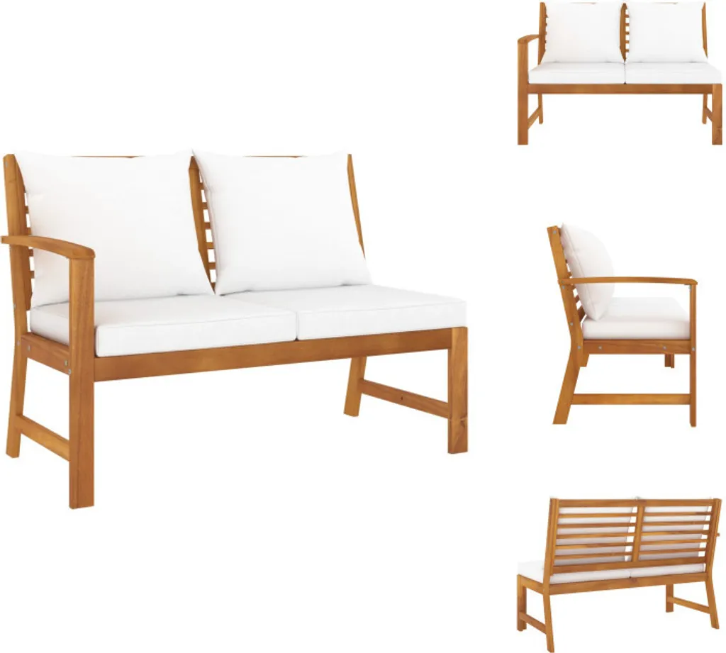 Canapé de jardin en bois d'acacia massif 114,5 cm avec coussins crème