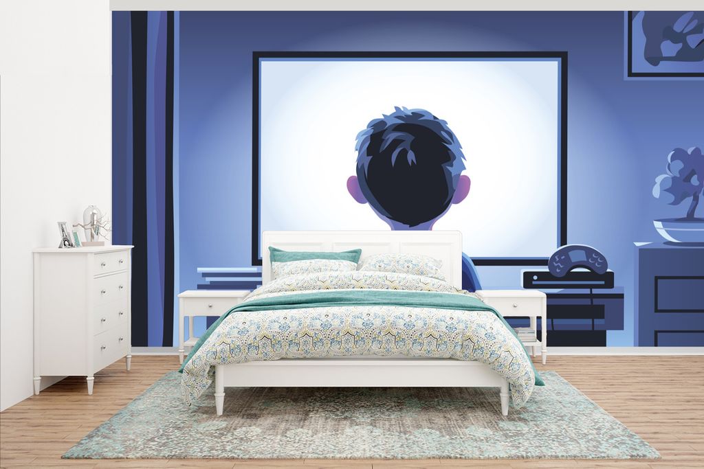 MuchoWow Fototapete für Wohnzimmer oder Schlafzimmer Wandtapete Vinyl Motivtapete Spiele - Junge - Bildschirm - Nacht - 395x220 cm - Tapezier Pa...