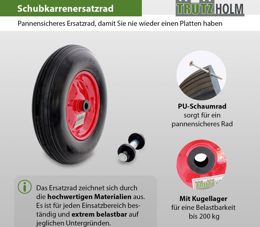 Schubkarrenrad Ersatzrad Vollgummi 4.80/4.00-8 mit Achse Produktbild 2